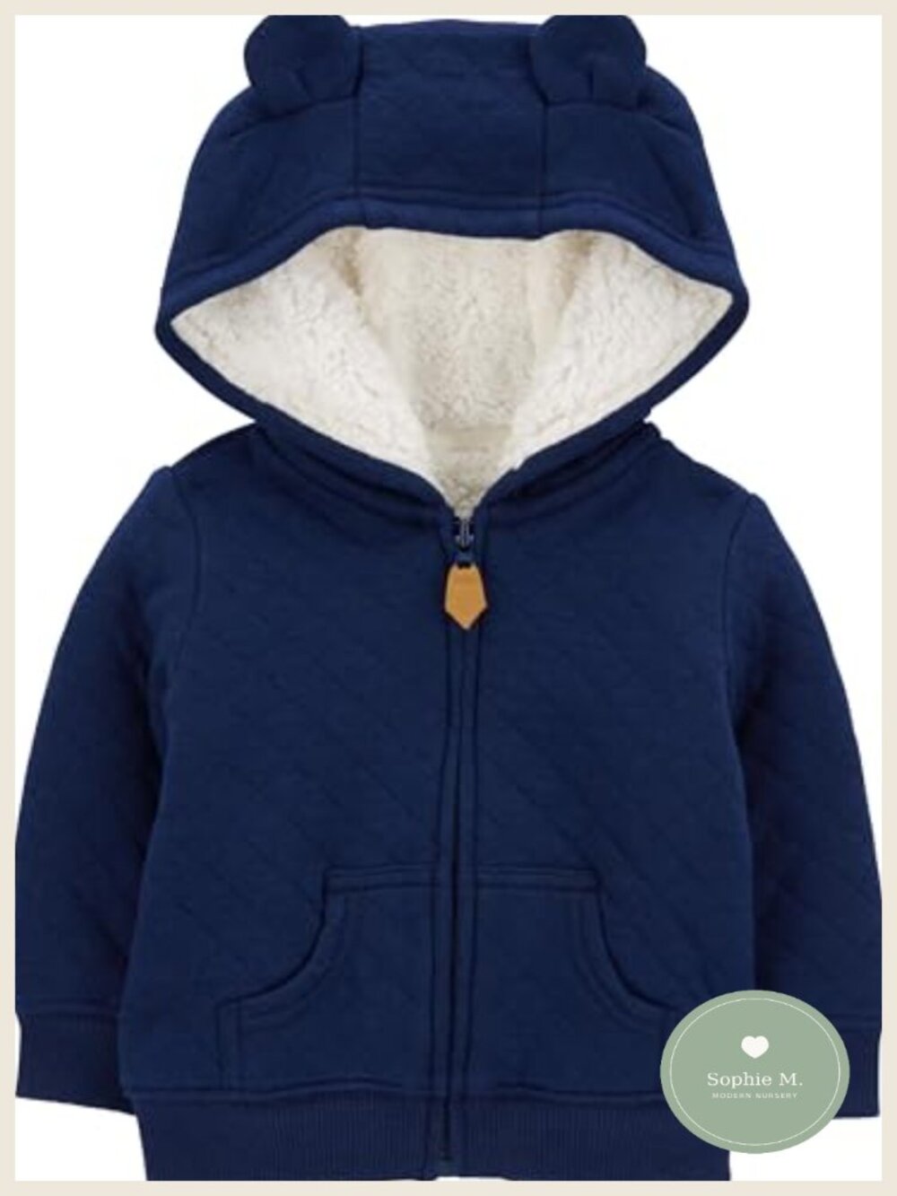 Baby Hooded Sweater Jacket with Sherpa Lining, Quilted Cotton-Blend, Full Zip,
